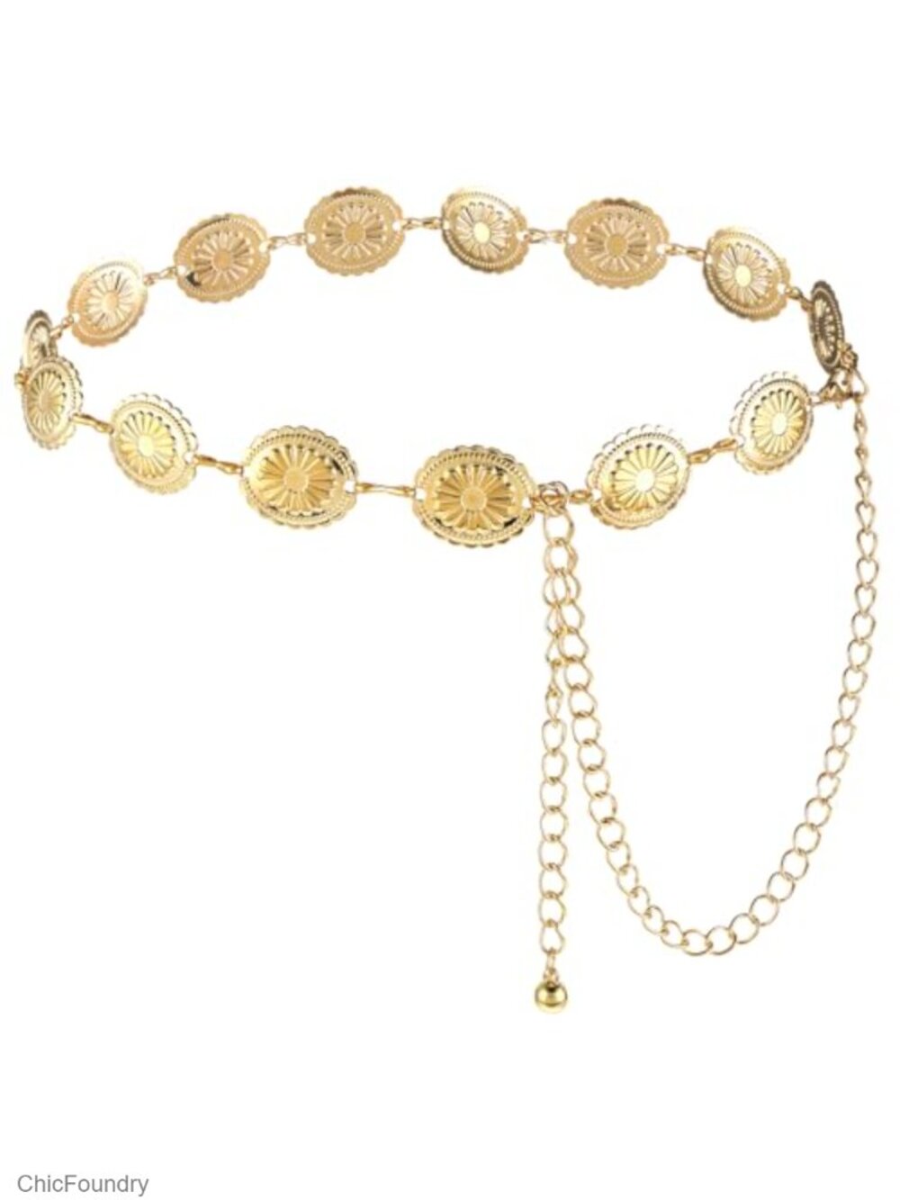 Gold Western Concho Chain Belt for Women Adjustable Waist Chain